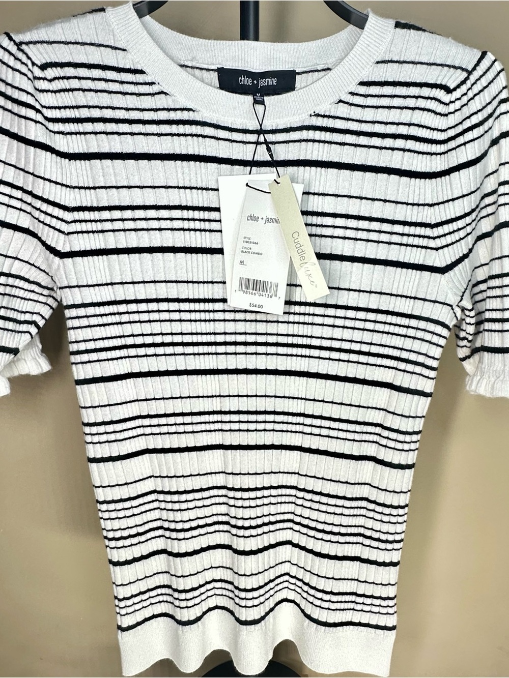 Chloe + Jasmine NWT Black White Striped Ribbed Knit Top M